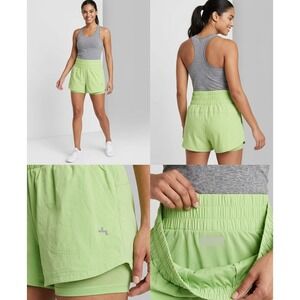 Joylab Running Athletic Shorts Womens XL Bright Green Built-In-Briefs High Rise